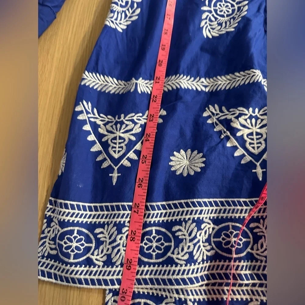 Zara blue cotton tunic top contrasting embroidery Size Small 2800 - Picture 11 of 12